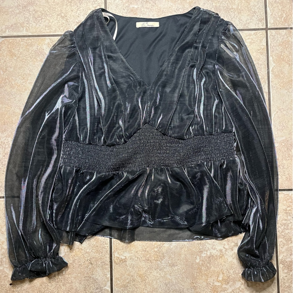 LES SEREIN size M Black Sheer Long Sleeve Top